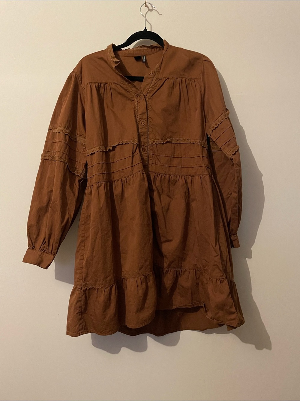 Brown Tiered Button-Front Tunic Dress